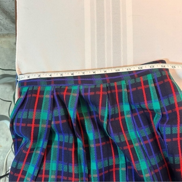 Vintage Christmas skirt plaid pleated green blue red size 12 wool lined cottage - Picture 7 of 8